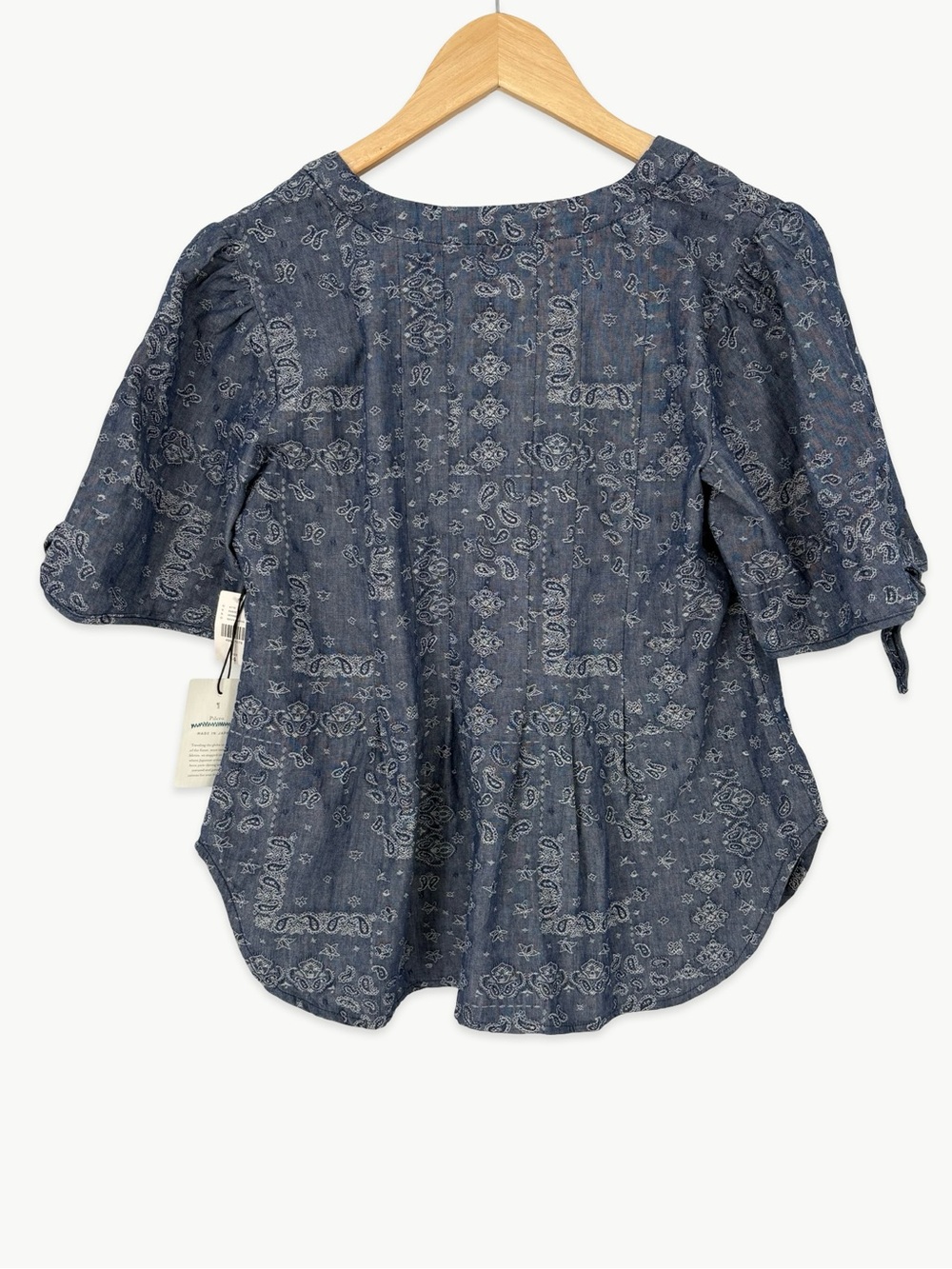 Pilcro Anthropologie Paisley Chambray Button Front Blouse Size 4 Tie Sleeve NWT - Picture 7 of 13